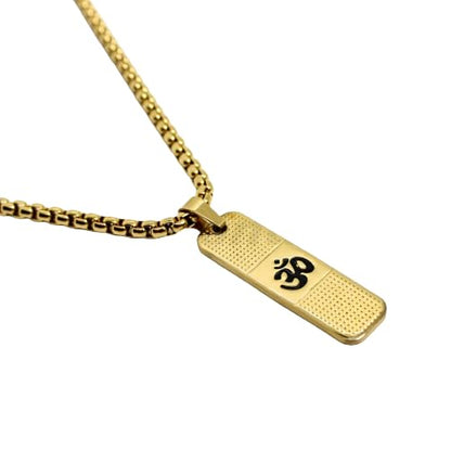 Gold Stainless Steel Necklace: Religious Om Yoga Chain Pendant Locket for Men and Women - noQMall