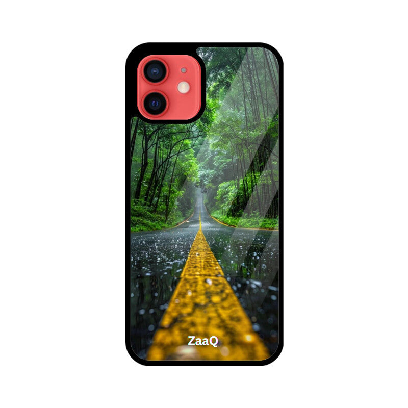 ZaaQ Premium Glass Back Case - Road Lined Theme, Stylish & Protective