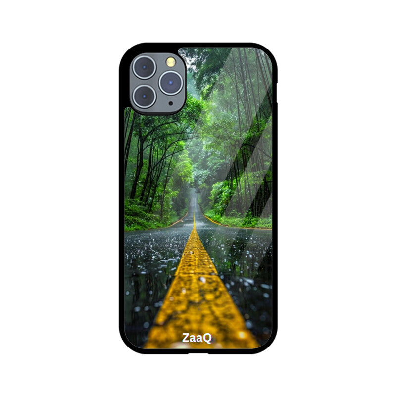 ZaaQ Premium Glass Back Case - Road Lined Theme, Stylish & Protective - noQMall