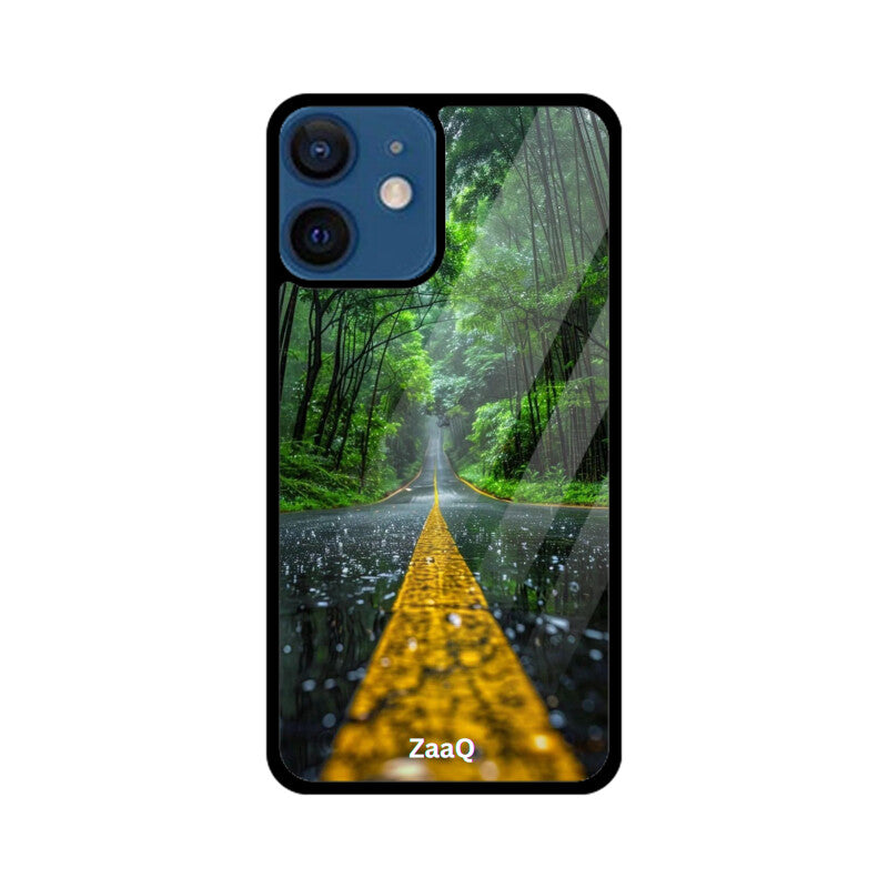 ZaaQ Premium Glass Back Case - Road Lined Theme, Stylish & Protective