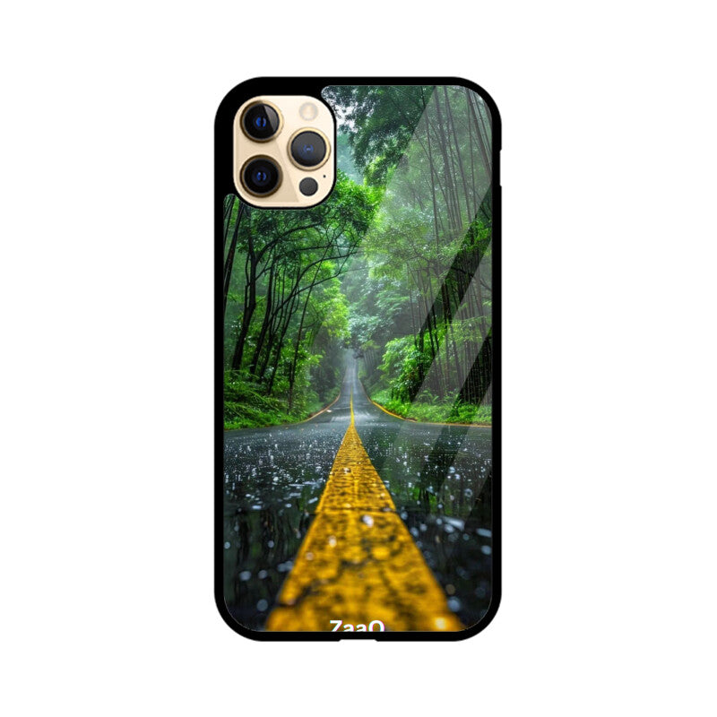 ZaaQ Premium Glass Back Case - Road Lined Theme, Stylish & Protective - noQMall