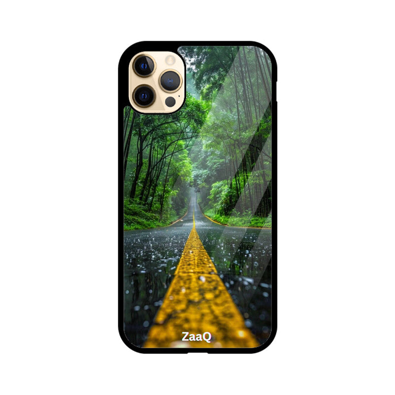 ZaaQ Premium Glass Back Case - Road Lined Theme, Stylish & Protective