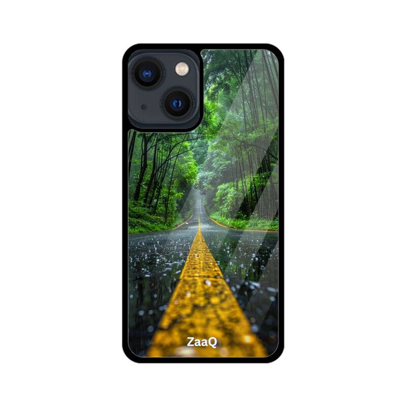 ZaaQ Premium Glass Back Case - Road Lined Theme, Stylish & Protective - noQMall