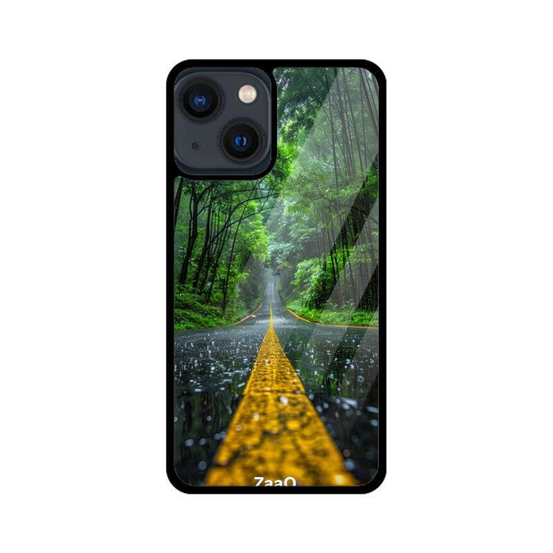 ZaaQ Premium Glass Back Case - Road Lined Theme, Stylish & Protective