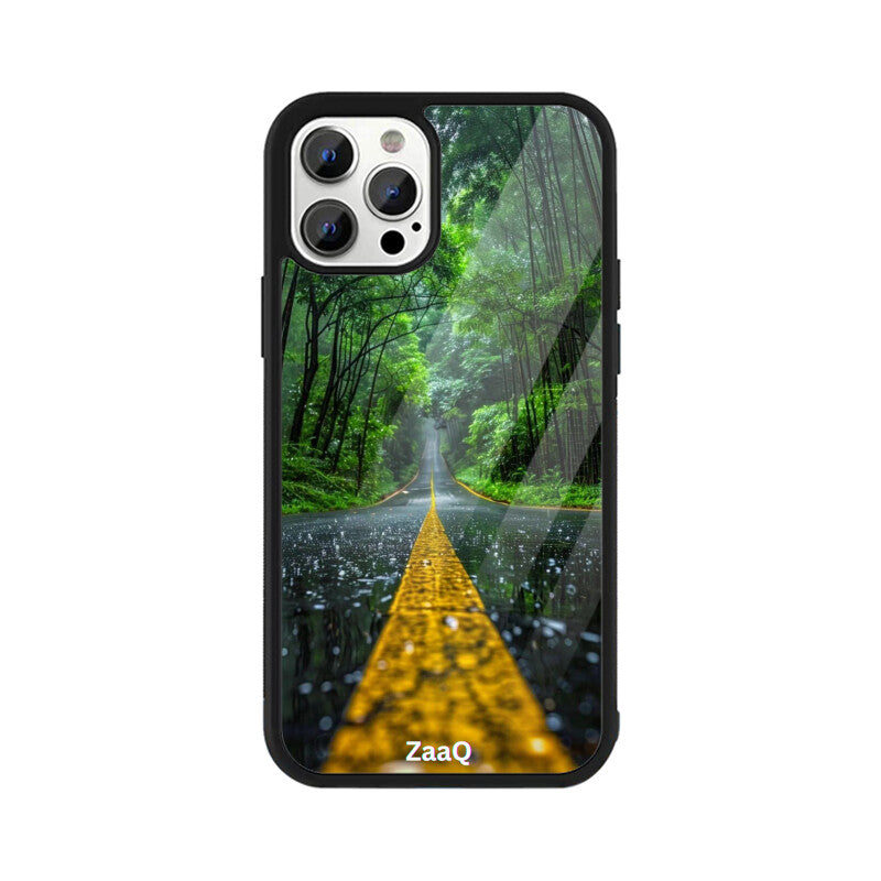 ZaaQ Premium Glass Back Case - Road Lined Theme, Stylish & Protective - noQMall