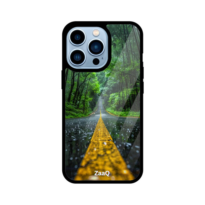 ZaaQ Premium Glass Back Case - Road Lined Theme, Stylish & Protective