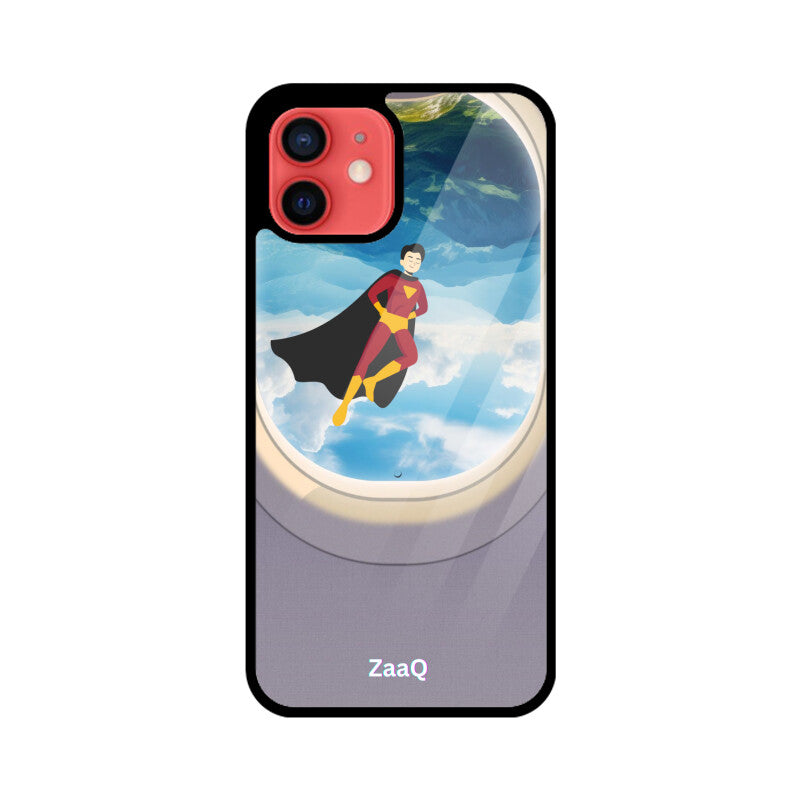 ZaaQ Premium Glass iPhone Case - Superhero through Airplane Window Design - noQMall