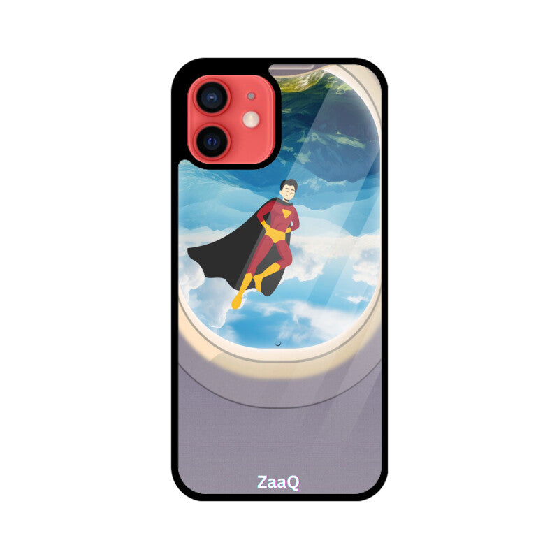 ZaaQ Premium Glass iPhone Case - Superhero through Airplane Window Design - noQMall