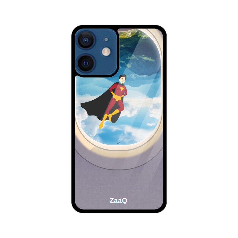 ZaaQ Premium Glass iPhone Case - Superhero through Airplane Window Design - noQMall