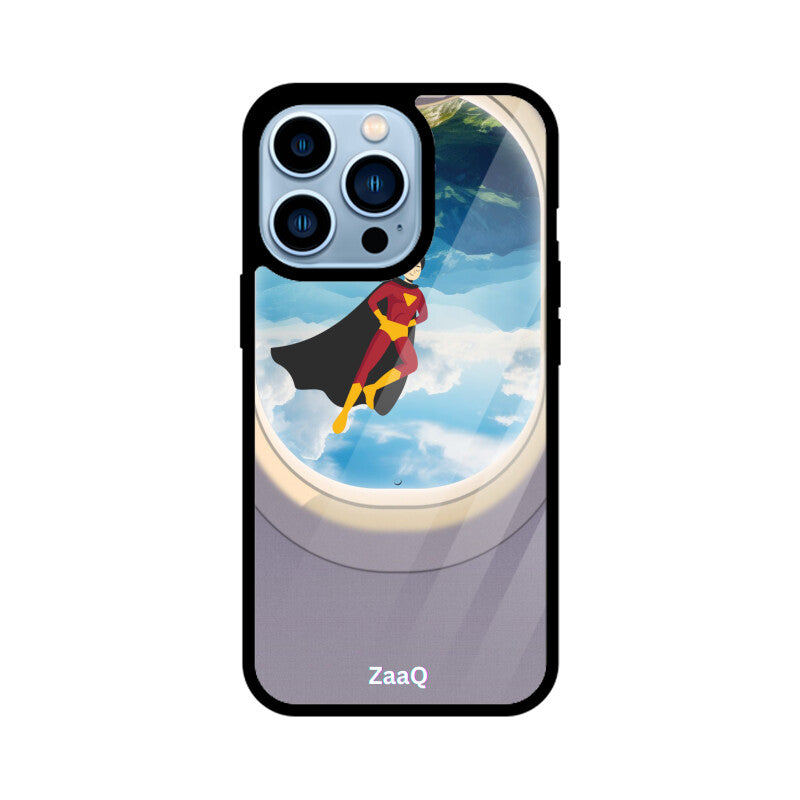 ZaaQ Premium Glass iPhone Case - Superhero through Airplane Window Design - noQMall