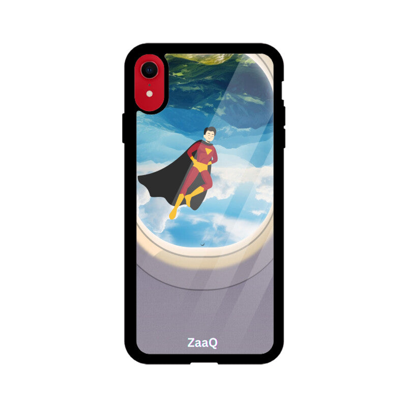 ZaaQ Premium Glass iPhone Case - Superhero through Airplane Window Design - noQMall