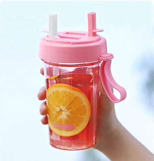 2 in 1 1000ml Dual-Use Water Bottle with Double Straws and Leakproof Cover - noQMall