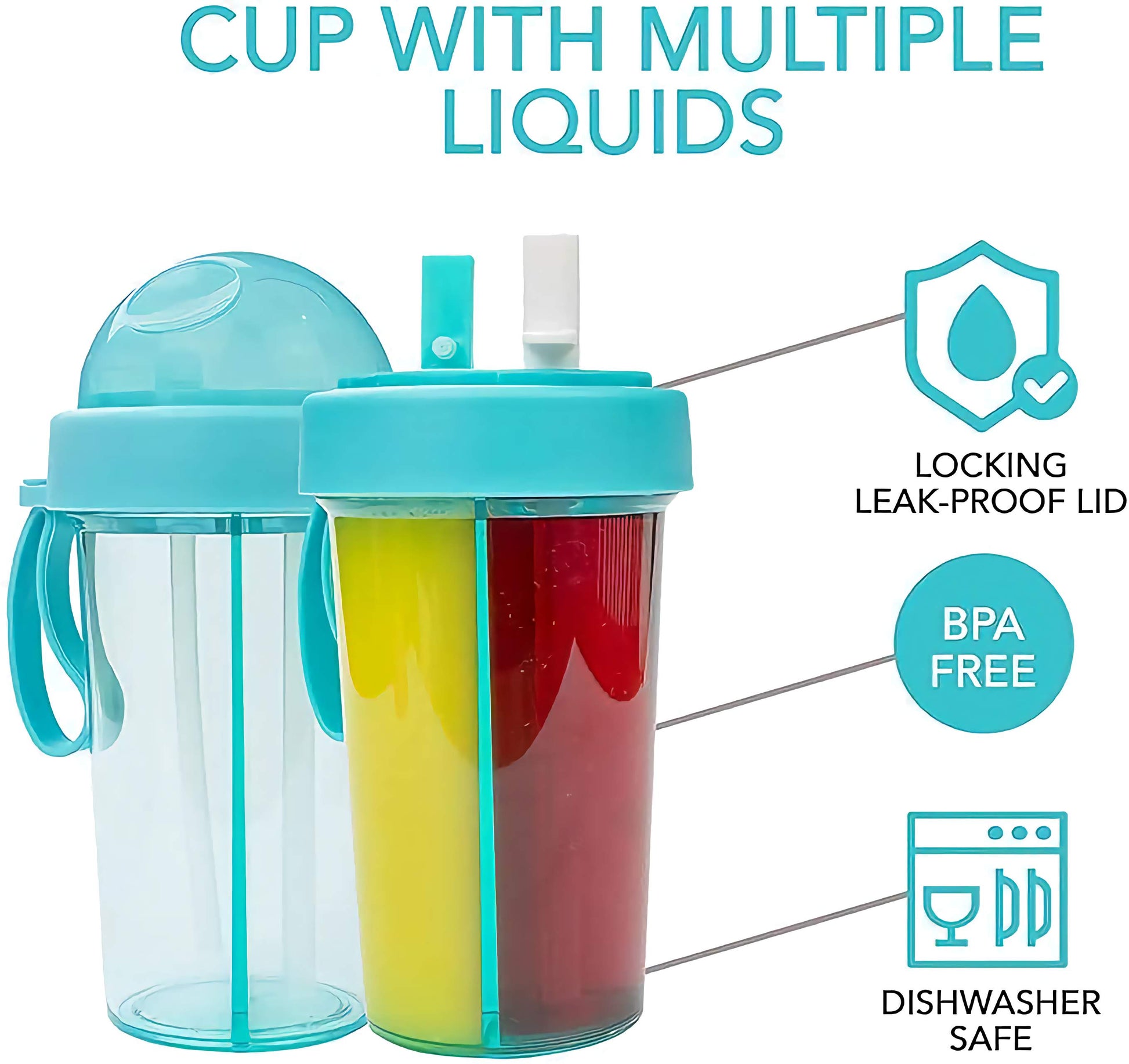 2 in 1 1000ml Dual-Use Water Bottle with Double Straws and Leakproof Cover - noQMall