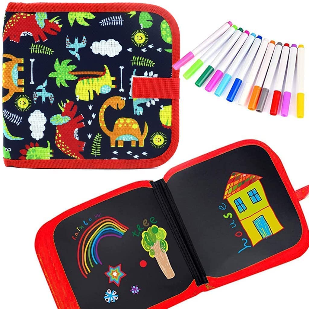 Erasable Doodle Drawing Book – 14 Pages Reusable Pad with Water-Soluble Chalk