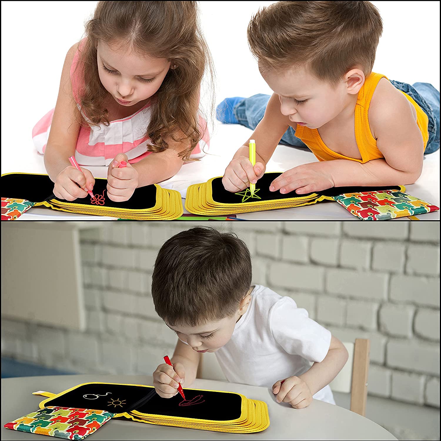 Erasable Doodle Drawing Book – 14 Pages Reusable Pad with Water-Soluble Chalk