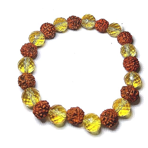 Rudraksha & Citrine Diamond Cut Bracelet For Men & Women (Stretchable) (1 Pc) - noQMall