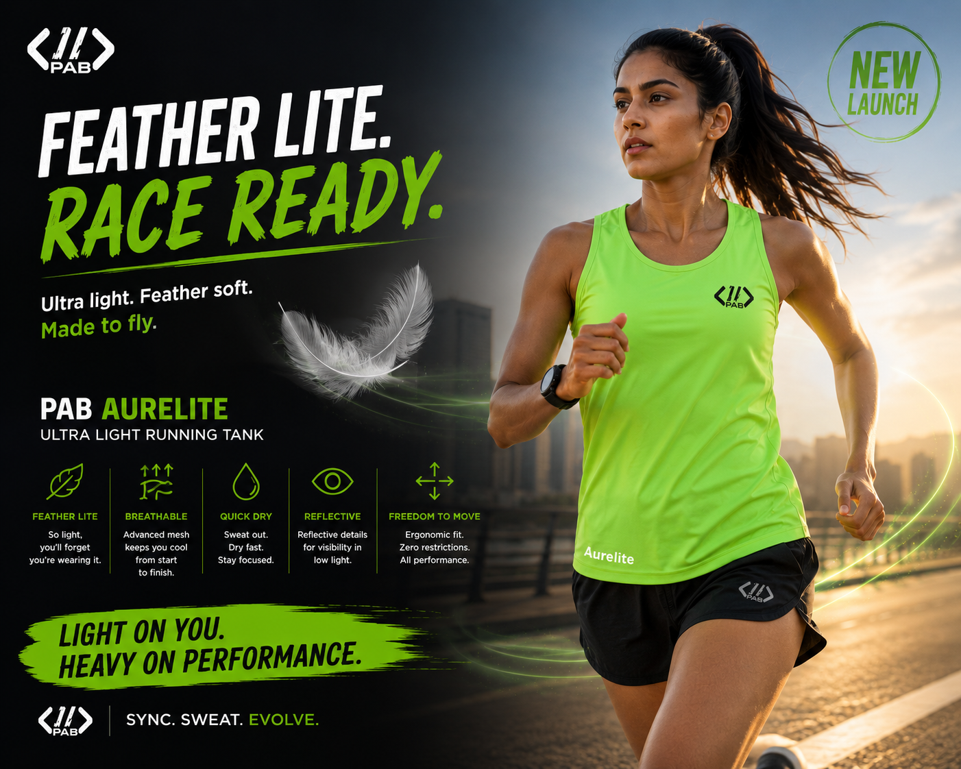 PAB Aurelite Ultra Light Running Tank | Unisex | Breathable Quick Dry Gym Vest