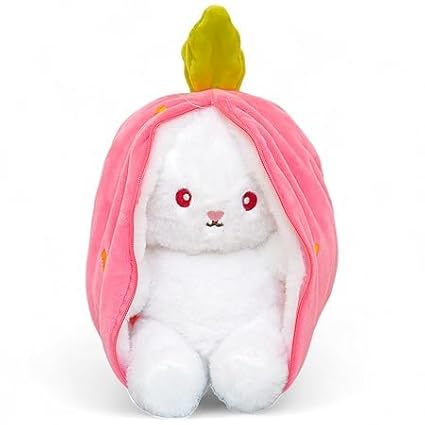 Cute Pink Strawberry Zipper Rabbit Plush – A Cuddly Companion! 🌸