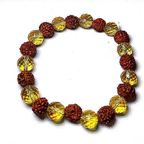 Rudraksha & Citrine Diamond Cut Bracelet For Men & Women (Stretchable) (1 Pc) - noQMall